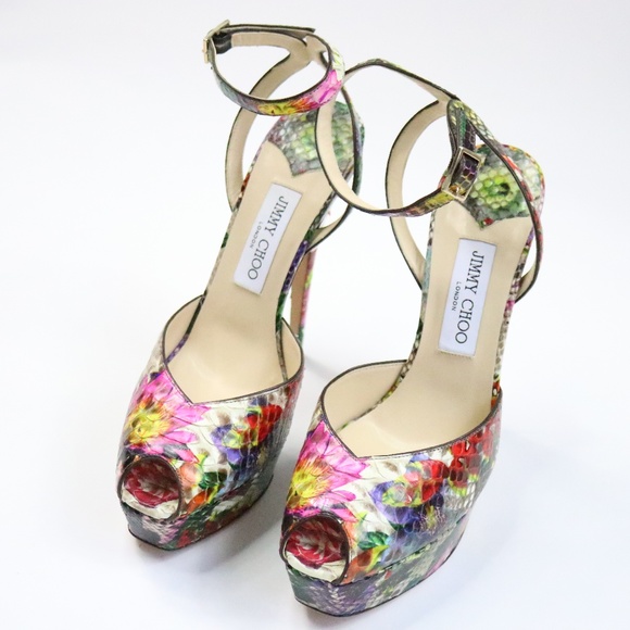 Jimmy Choo Lola Floral Python Platform Pump39 N008 - Picture 5 of 8